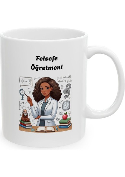 Kadın Felsefe Öğretmeni Hediyelik Baskılı Porselen Beyaz Lüks Kupa Bardak