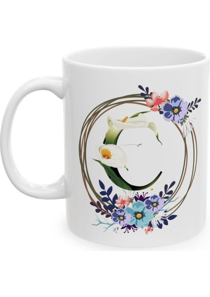 C Harf Baskılı Hediyelik Baskılı Porselen Beyaz Lüks Kupa Bardak fiyatları