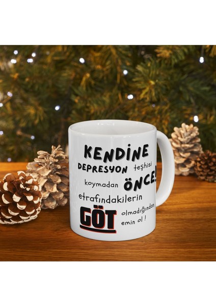 Depresyona Girmeden Önce Hediyelik Baskılı Porselen Beyaz Lüks Kupa Bardak modelleri