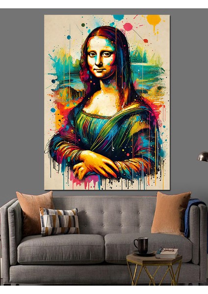 Renk Patlamasıyla Mona Lisa Dekoratif Kanvas - Mdf Ahşap Tablo