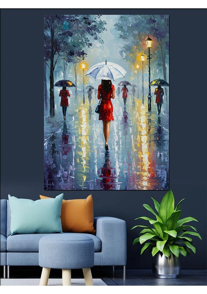 Yağmur Altında Yürüyen Insanlar Dekoratif Kanvas - Mdf Ahşap Tablo fiyatları