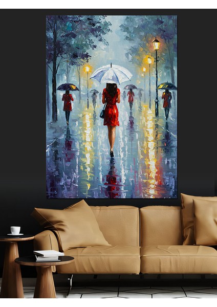 Yağmur Altında Yürüyen Insanlar Dekoratif Kanvas - Mdf Ahşap Tablo modelleri