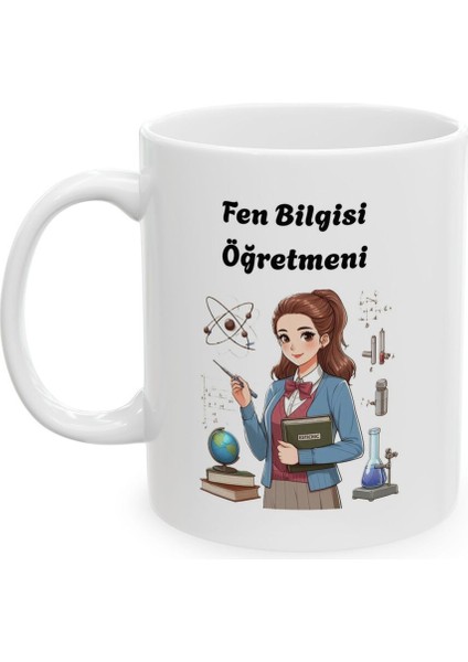 Kadın Fen Bilgisi Öğretmeni Hediyelik Baskılı Porselen Beyaz Lüks Kupa Bardak fiyatları
