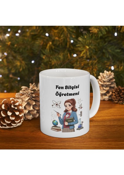 Kadın Fen Bilgisi Öğretmeni Hediyelik Baskılı Porselen Beyaz Lüks Kupa Bardak modelleri