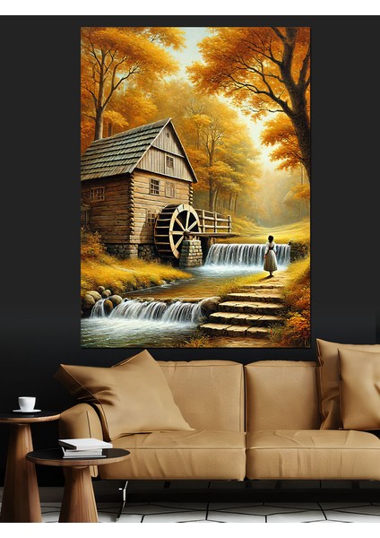 Su Değirmeni ve Doğa Dekoratif Kanvas - Mdf Ahşap Tablo