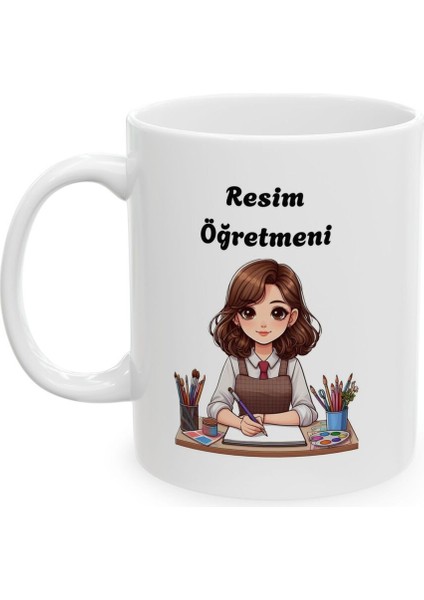 Kadın Resim Öğretmeni Baskılı Porselen Beyaz Lüks Kupa Bardak fiyatları