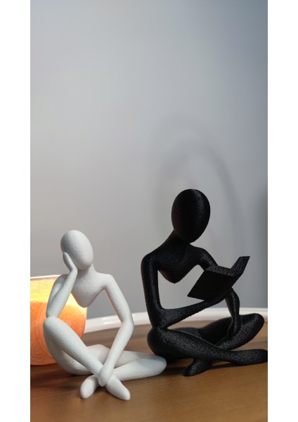 Düşünceli ve Kitap Okuyan Iskandinav Tarzı Biblo Heykel Figür Dekor Dekorasyon Hediyelik 13 cm /15 cm Syiah/beyaz modelleri