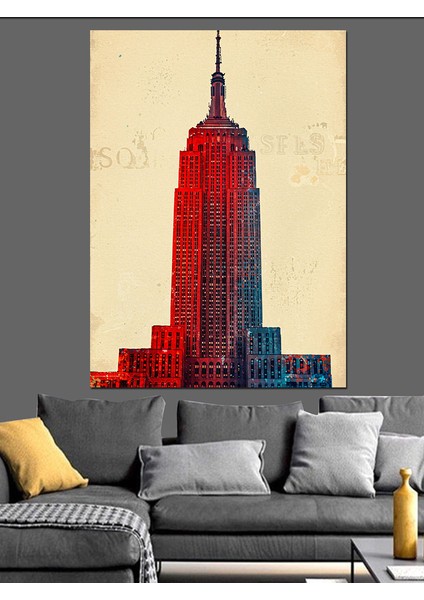 Empire State Binası ve Vintage Tasarım Dekoratif Kanvas - Mdf Ahşap Tablo fiyatları