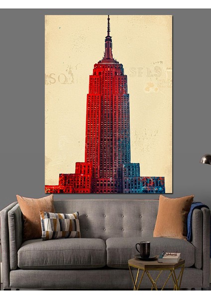 Empire State Binası ve Vintage Tasarım Dekoratif Kanvas - Mdf Ahşap Tablo modelleri