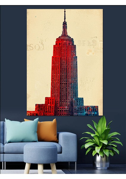 Empire State Binası ve Vintage Tasarım Dekoratif Kanvas - Mdf Ahşap Tablo fırsatları
