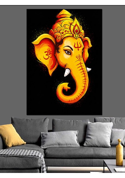 Lord Ganesha Çizimi Dekoratif Kanvas - Mdf Ahşap Tablo