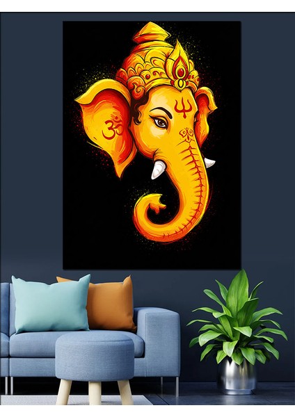 Lord Ganesha Çizimi Dekoratif Kanvas - Mdf Ahşap Tablo