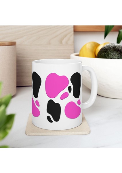 Pembe Siyah Damlalar Desenli Hediyelik Baskılı Porselen Beyaz Lüks Kupa Bardak modelleri