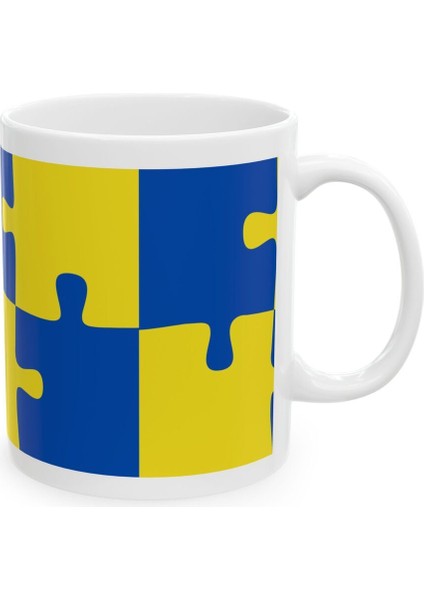 Siyah Lacivert Puzzle Desenli Hediyelik Baskılı Porselen Beyaz Lüks Kupa Bardak