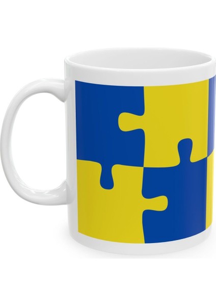 Siyah Lacivert Puzzle Desenli Hediyelik Baskılı Porselen Beyaz Lüks Kupa Bardak fiyatları