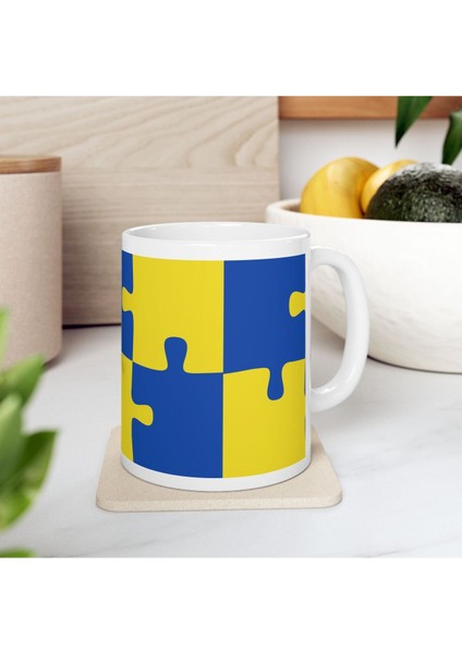 Siyah Lacivert Puzzle Desenli Hediyelik Baskılı Porselen Beyaz Lüks Kupa Bardak modelleri