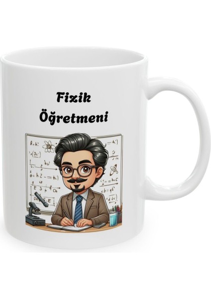 Erkek Fizik Öğretmeni Hediyelik Baskılı Porselen Beyaz Lüks Kupa Bardak
