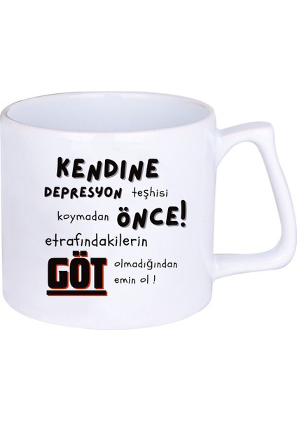 Kendine Depresyon Teşhisi Koymadan Önce Hediyelik Baskılı Porselen Beyaz Lüks Latte Fincanı fiyatları