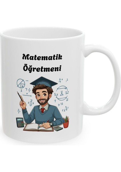 Erkek Matematik Öğretmeni Baskılı Porselen Beyaz Lüks Kupa Bardak