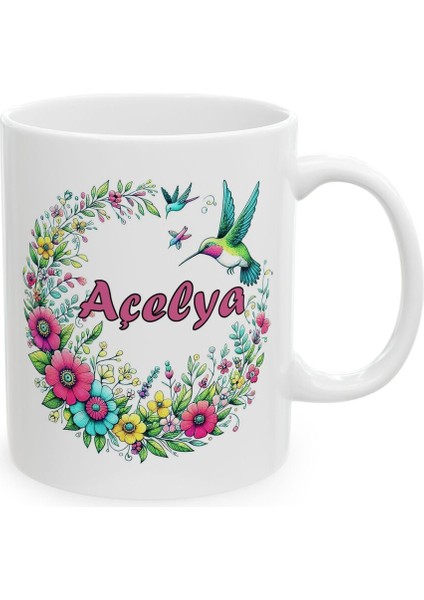 Açelya Isim Baskılı Hediyelik Baskılı Porselen Beyaz Lüks Kupa Bardak