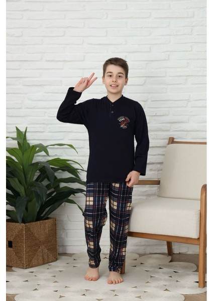 Kapip Siyah Break Limite Baskılı Uzun Kollu Erkek Çocuk Pijama Takımı 10-15 Yaş 0026-S
