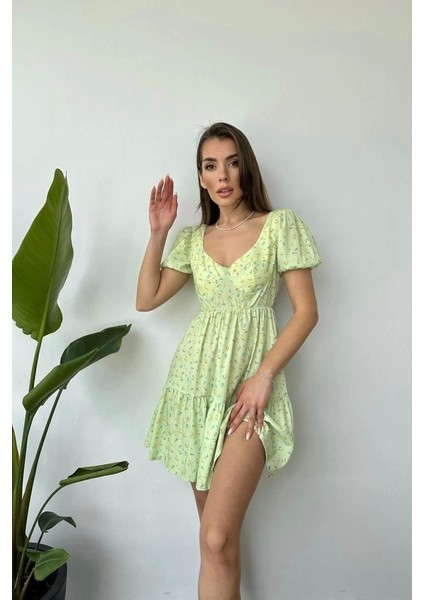 Yeşil Irt Dekolteli Elbise
