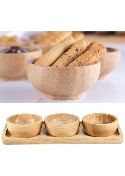 4 Parça Ahşap Bambu Çerezlik | Sunum Tepsili Sosluk,reçellik,bal,ketçap,mayanonez Kahvaltı Seti
