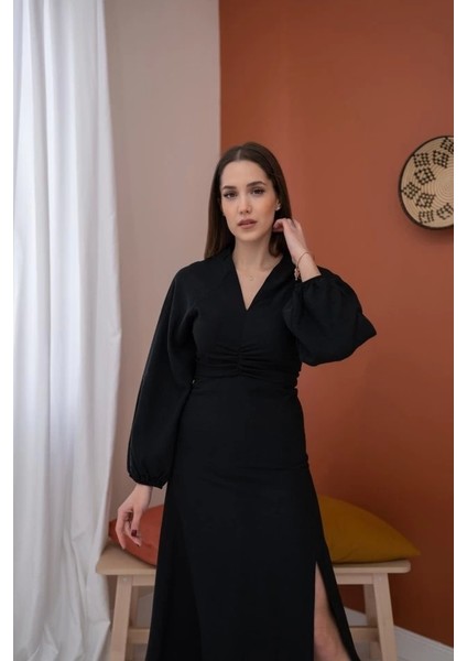 Iyah Büzgülü Krep Elbise