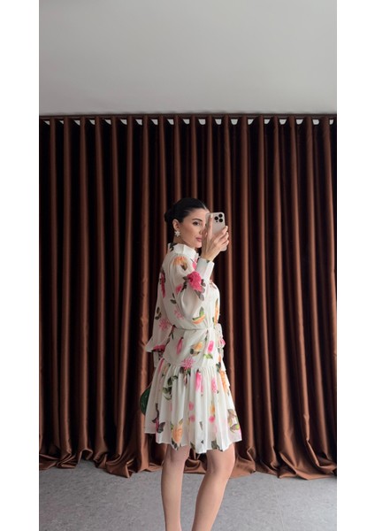 Gül Desenli Astarlı Şifon Elbise fiyatları