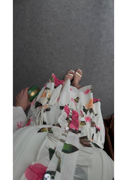 Gül Desenli Astarlı Şifon Elbise modelleri