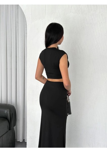 Osy Odal Yumuşak Dokulu Kumaş Büzgülü Crop Etek Takım Iyah