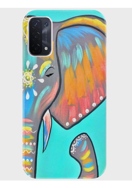 Oppo A74 Kılıf Baskılı Silikon ve Telefon Tutucu - Elephant