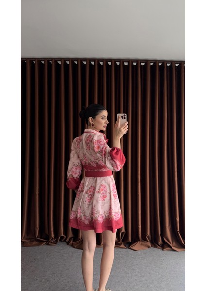 Vintage Çiçek Desenli Kemerli Mini Elbise fiyatları