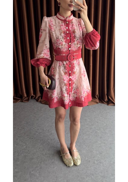 Vintage Çiçek Desenli Kemerli Mini Elbise modelleri