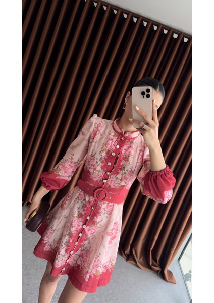 Vintage Çiçek Desenli Kemerli Mini Elbise indirimleri