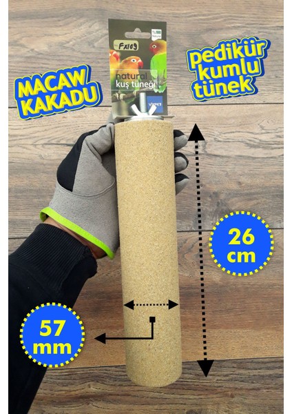 Venty 26 cm Silindir Pedikür Kumlu Papağan Tüneği – Macaw ve Kakadu İçin Tırnak Bakımını Kolaylaştıran Özel Tasarım - FX109