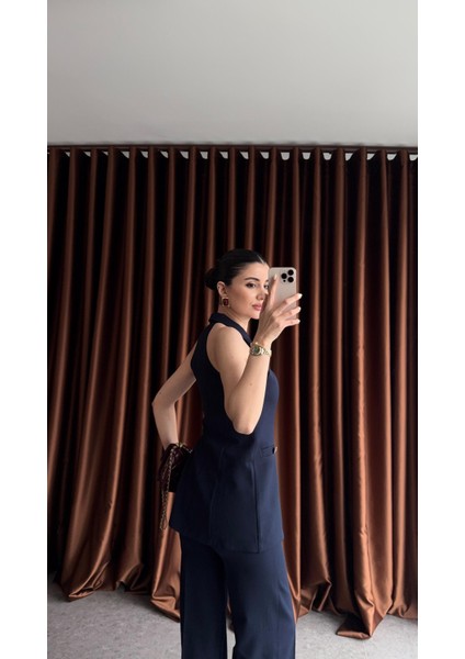 Lacivert Halter Yaka Yelek-Pantolon Takım fiyatları