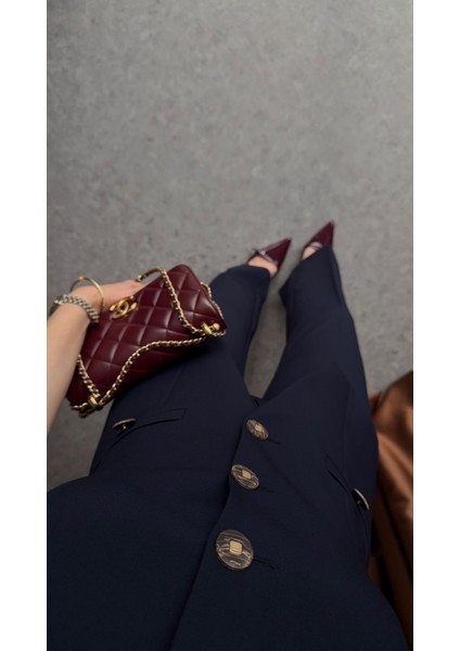 Lacivert Halter Yaka Yelek-Pantolon Takım fırsatları