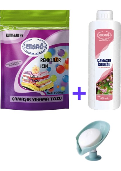 Renkliler Için Çamaşır Yıkama Tozu 1000 Gr-Çamaşır Kokusu 1000 Ml+(Sabunluk HEDIYE'LI)101-2