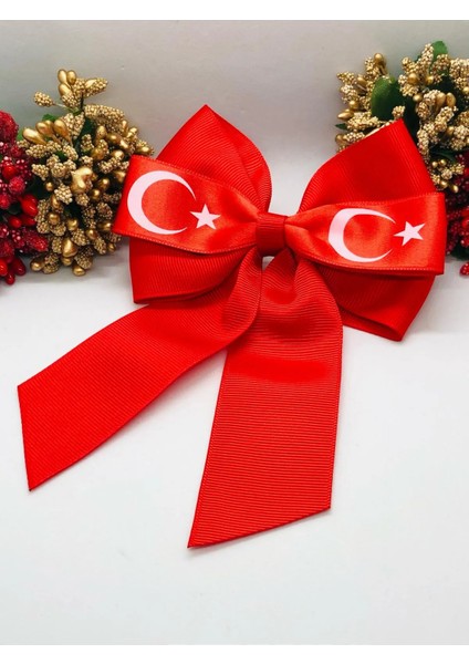 Ay Yıldızlı Kırmızı Beyaz Grogren Kurdele Pens Fiyonk Toka