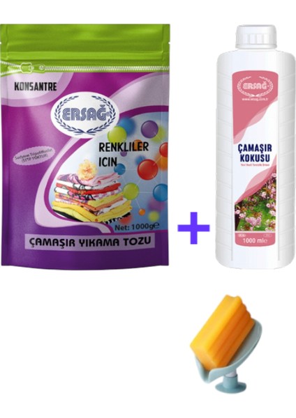 Renkliler Için Çamaşır Yıkama Tozu 1000 Gr-Çamaşır Kokusu 1000 Ml+(Sabunluk HEDIYE'LI)101-3