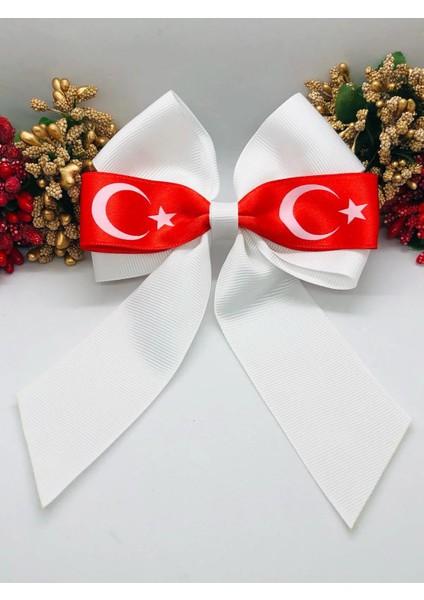 Ay Yıldızlı Kırmızı Beyaz Grogren Kurdele Pens Fiyonk Toka