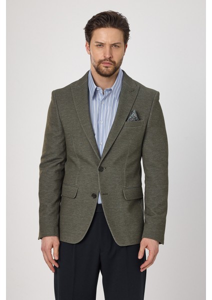Müller Svr Erkek Haki Sivri Yaka Pamuk Karışımlı Esneyen Kumaş Likralı Blazer Ceket