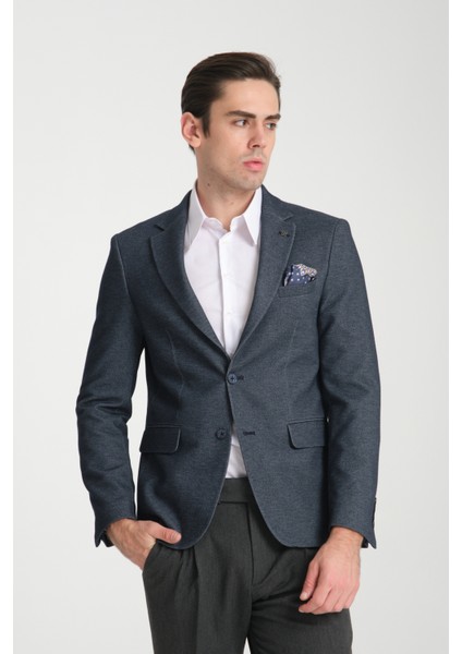 Müller Erkek Lacivert Kot Görünümlü Pamuklu Likralı Esneyen Kumaşlı Blazer Ceket