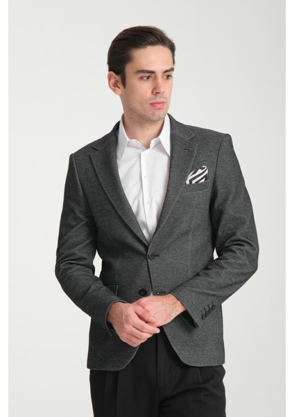 Müller Erkek Siyah Kot Görünümlü Pamuklu Likralı Esneyen Kumaşlı Blazer Ceket