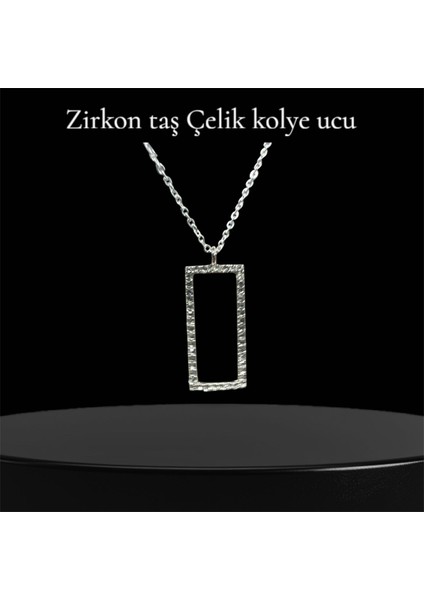 Zirkon Taş Çelik Kolye Ucu " Boş Çerçeve Temalı"