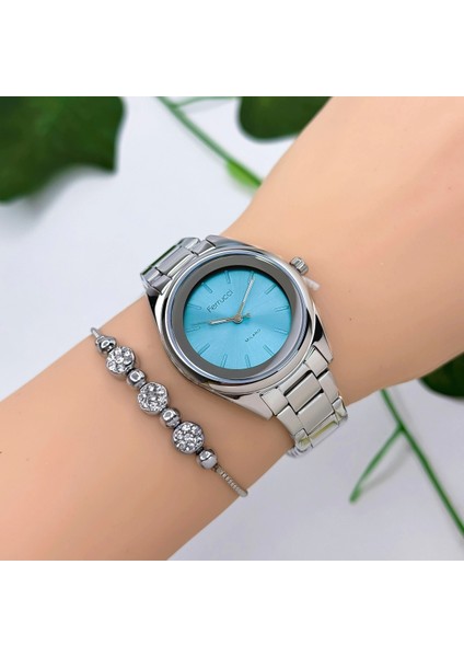 Çelik Kordon Çelik Kasa Kadın Kol Saati, 3 Atm Su Geçirmez Gümüş-Mavi ZMFER177