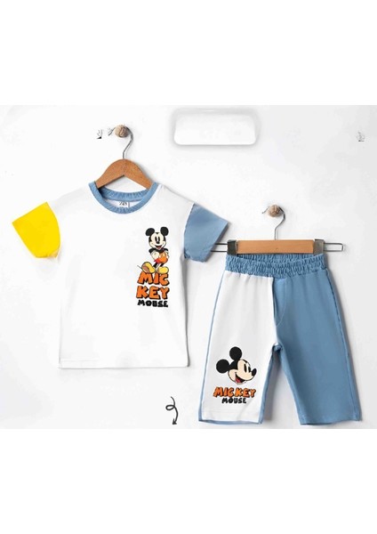 Erkek Çocuk Mickey Mouse Baskılı Alt Üst Pamuk Şortlu Takım