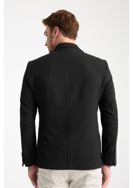Tommas Erkek Siyah Yarım Astar Torba Cep Likralı Gofre Kumaşlı Spor Blazer Ceket