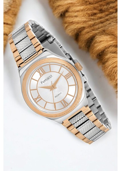 Çelik Kordon Çelik Kasa Kadın Kol Saati, 3 Atm Su Geçirmez Rose Gold-Gümüş ZMFER171
